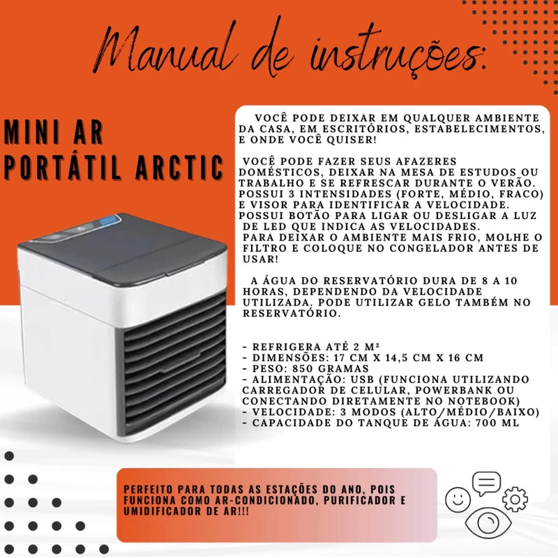 Mini Ar Condicionado Portátil Arctic Air Cooler Umidificador Luz Led USB/Ar Puro